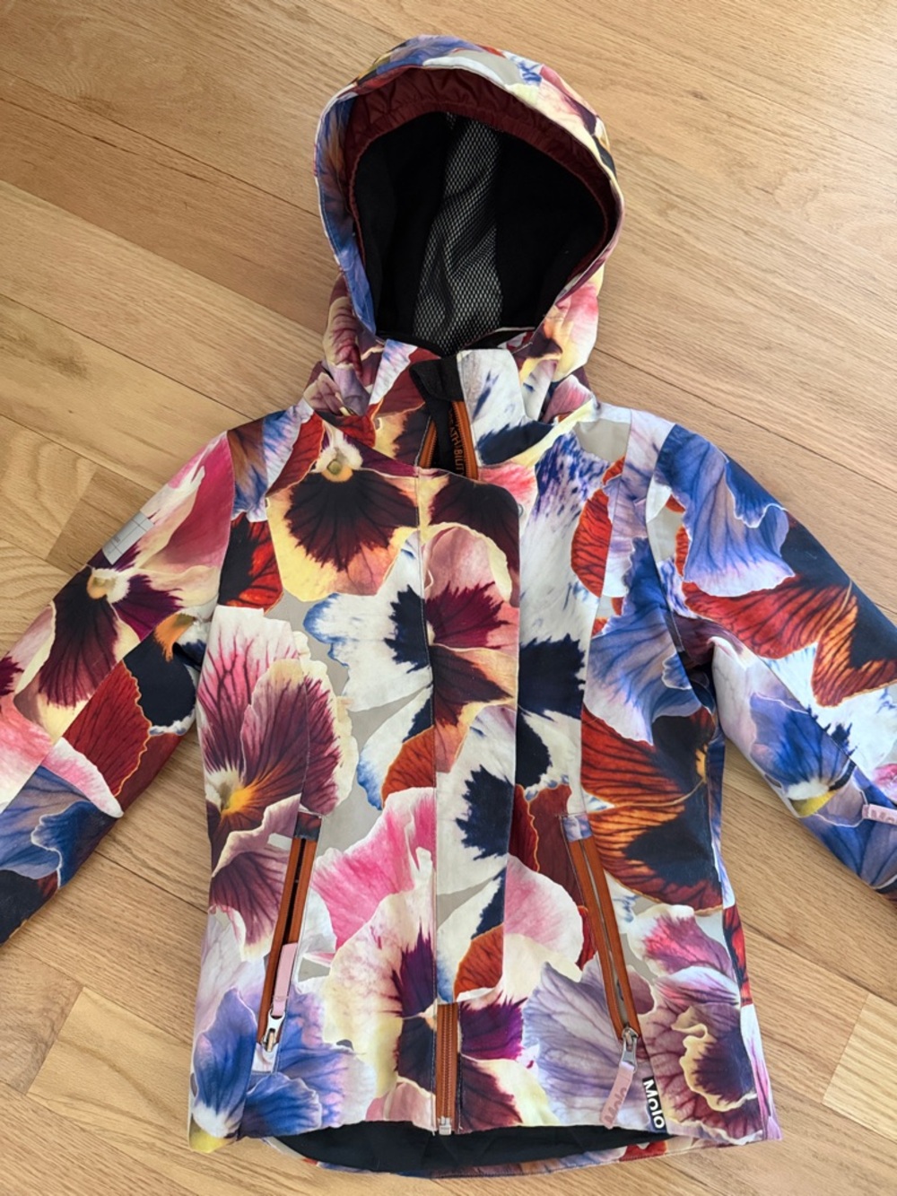 Molo multicolor Floral Pansy Print Hooded Jacket girls sz EUR 122